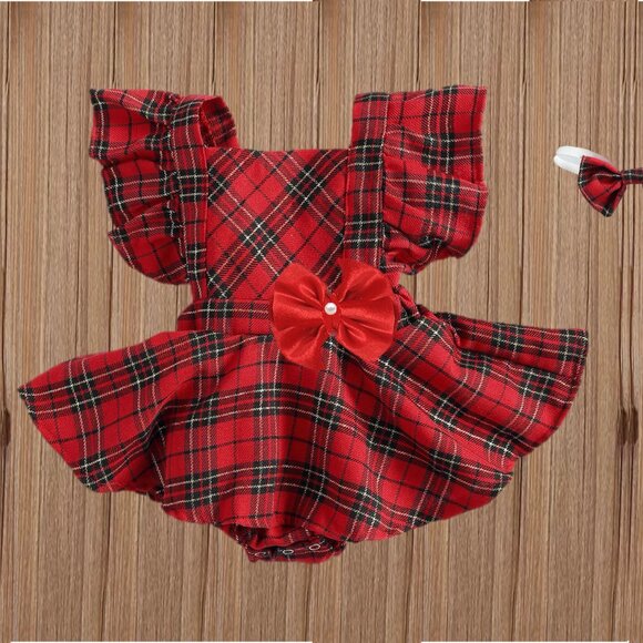 Plaid Tartan Christmas Girl Outfit Clothes Christmas Girl Dress Romper - Picture 6 of 15